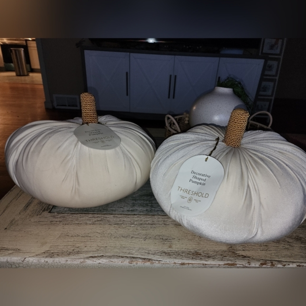 2 Shaped Velvet Pumpkin Beige - Threshold decorative pillows